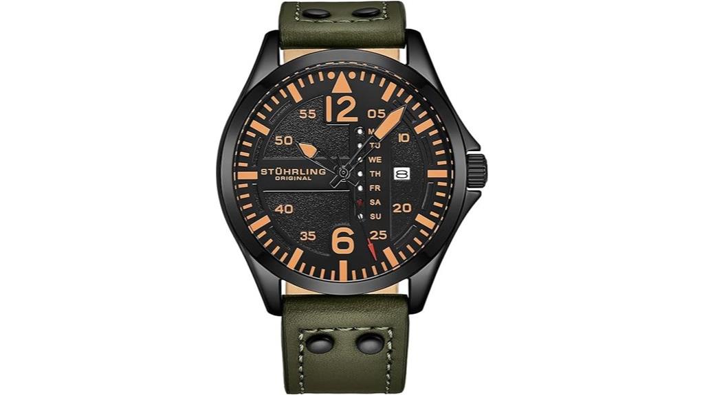 aviation style leather watch