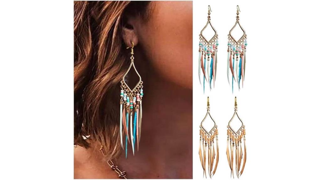 bohemian beaded feather earrings