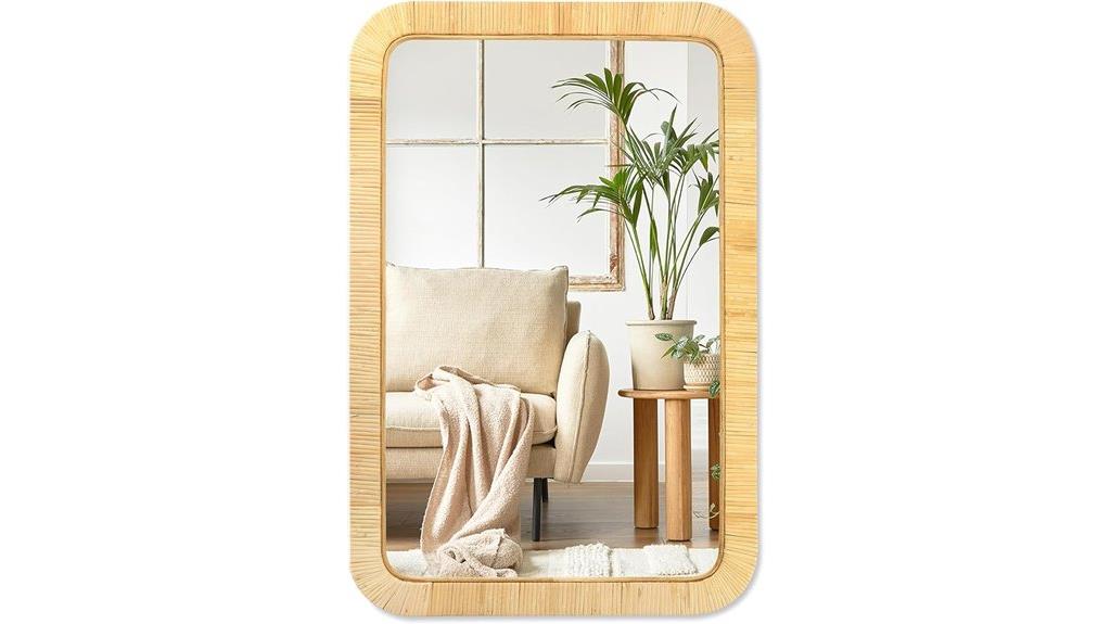 boho rectangular rattan mirror