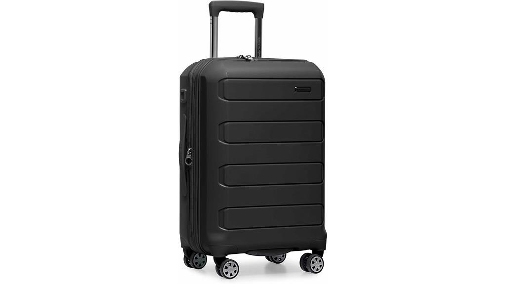 compact black spinner luggage