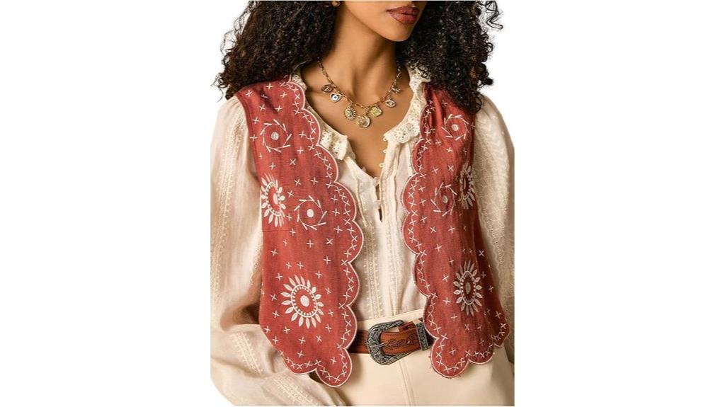 floral linen embroidered vest