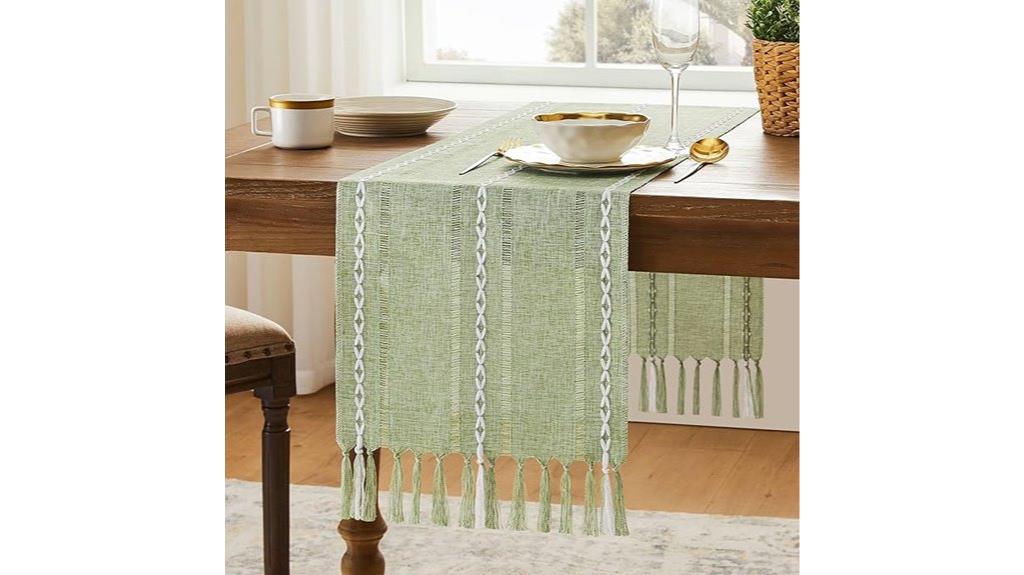 hemstitched sage green runner