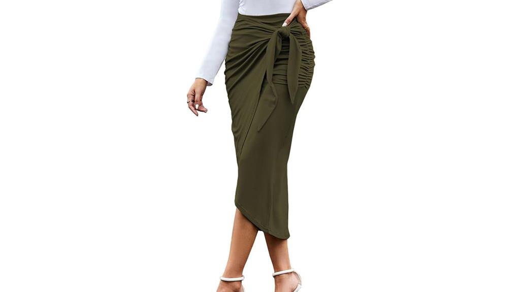 high waist ruched pencil skirt