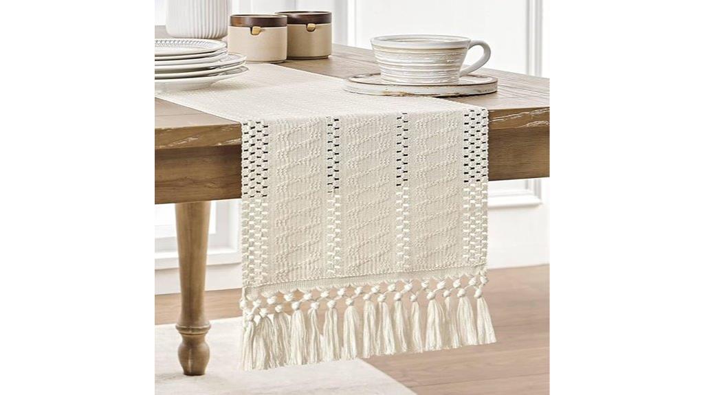 ivory macrame table runner