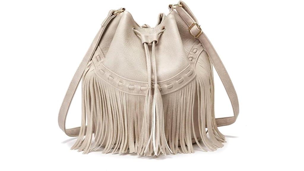 leather fringe drawstring purse