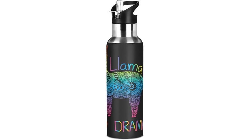 rainbow llama stainless flask