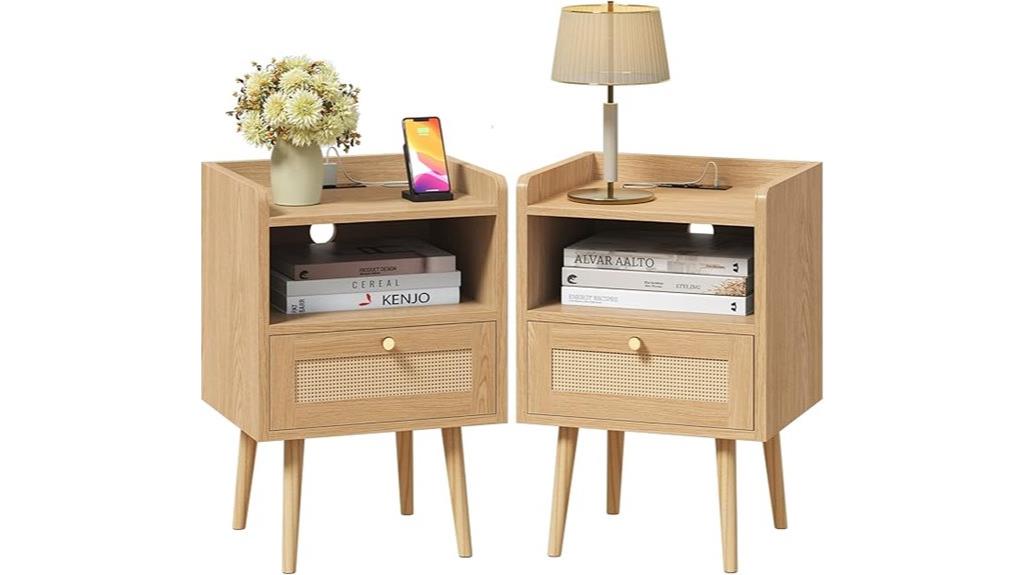 rattan nightstand with charging