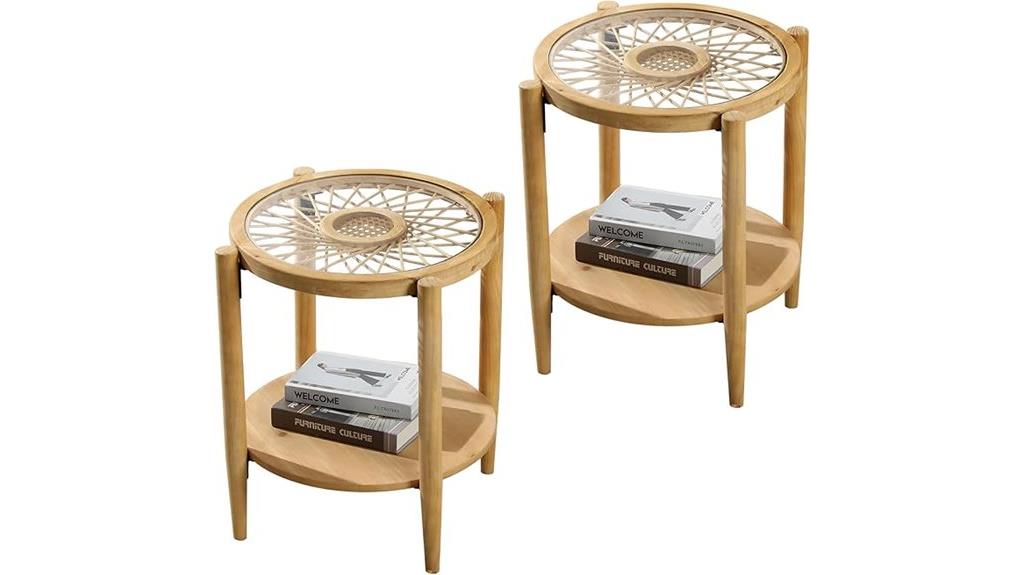 rustic rattan nightstands set