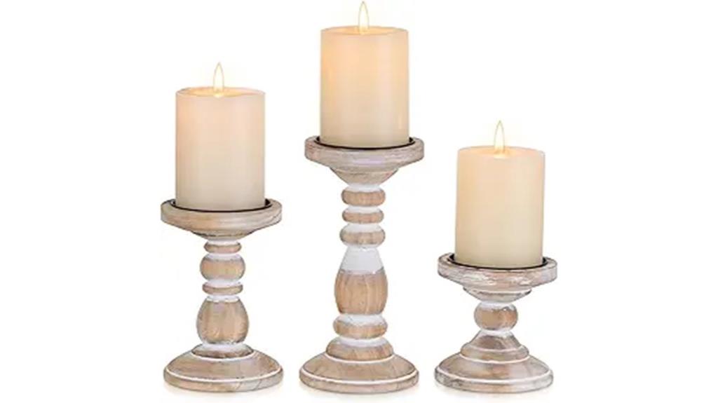 rustic white wooden pillar holders