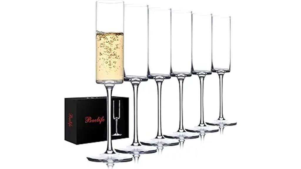 set of six crystal champagne glasses