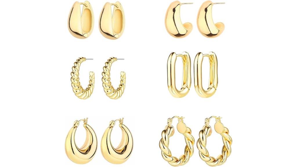 six gold hoop earrings