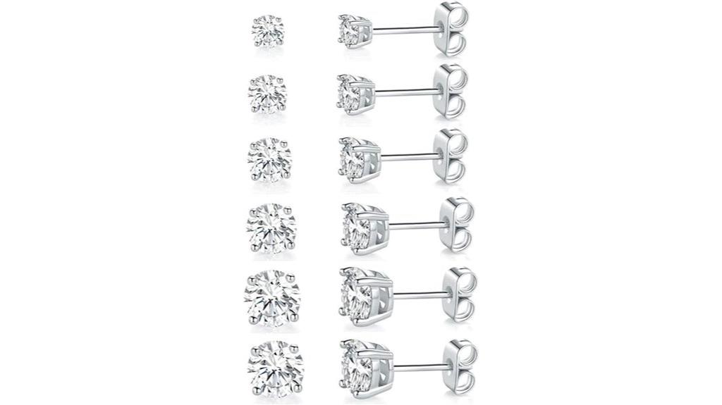 six pairs of white gold earrings