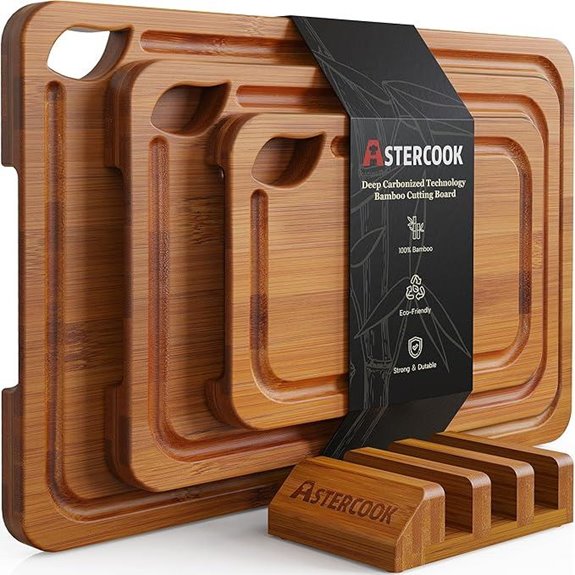 Astercook Bamboo Cutting Boards with Storage & Juice Grooves