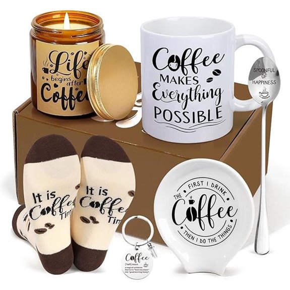 Coffee Lover Gift Set with Mug Socks Keychain 6PCS