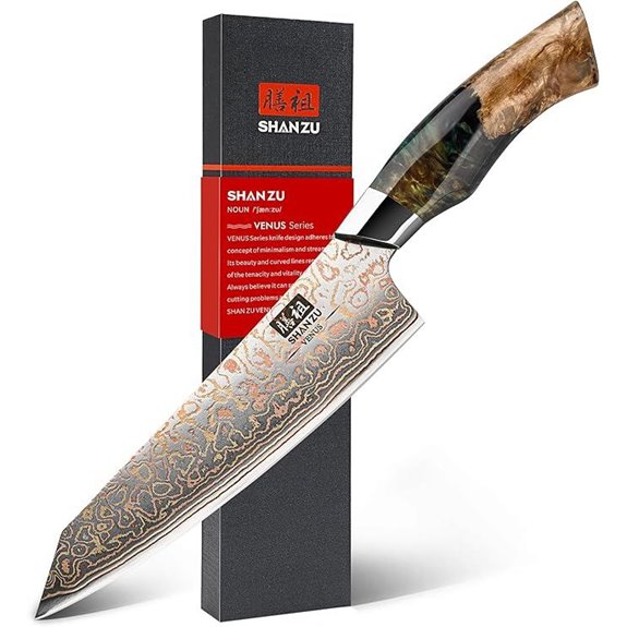 SHAN ZU Damascus Chef Knife 8-Inch with Maple Handle