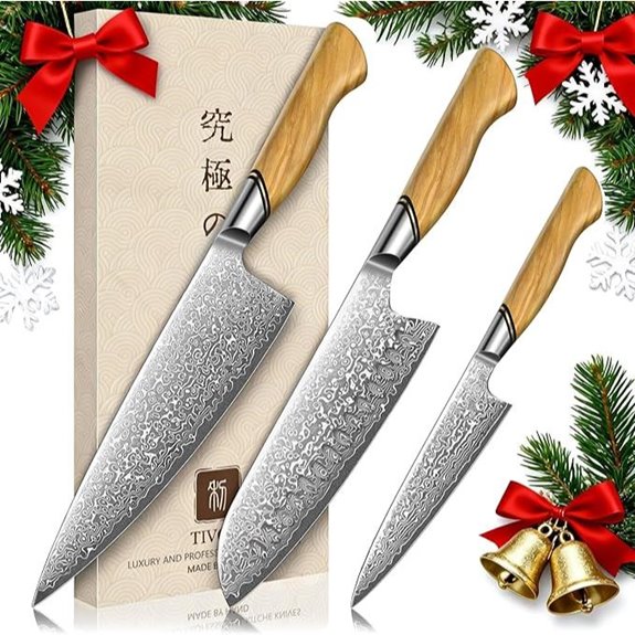 TIVOLI Damascus Kitchen Knife Set 3-Piece Japanese