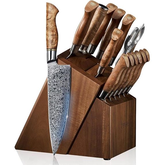 SENKEN Damascus Knife Block Set with Accessories