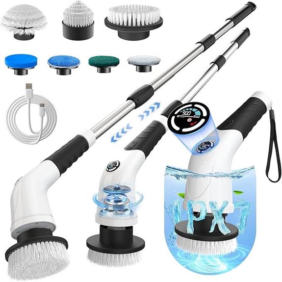 Electric Spin Scrubber with 3-Speed & Long Handle