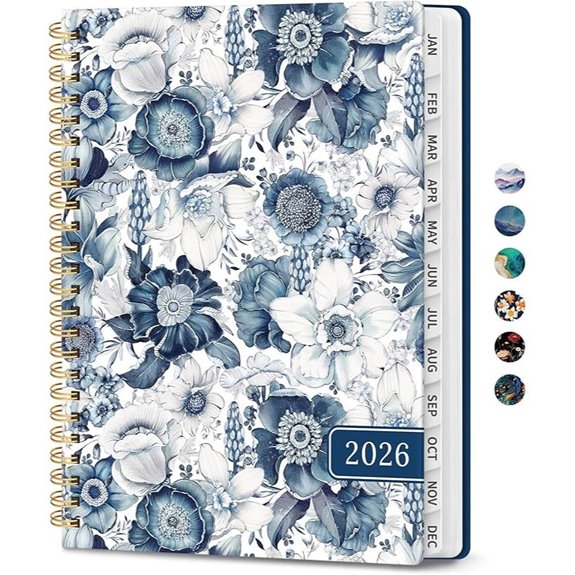 2026 Floral Planner with Tabs and Spiral Binding