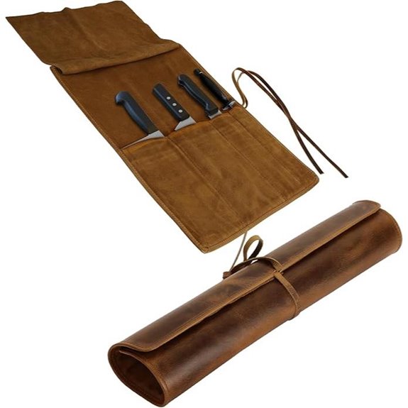 ELIZO Leather Chef Knife Roll Bag with 4 Slots