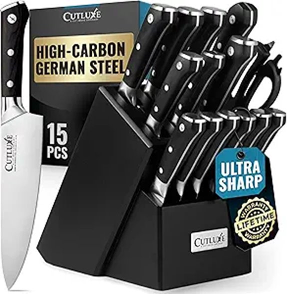 Cutluxe 15-Piece Kitchen Knife Set with Wood Block
