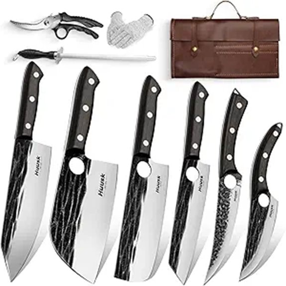 Huusk Serbian Chef Knife Set with Ebony Handles