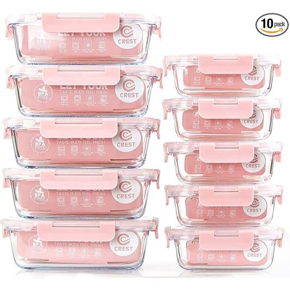 C CREST 10 Pack Glass Meal Prep Containers