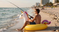 TIL a man in a unicorn pool floaty was fishing near the beach in Fort Lauderdale when he hooked a 10-foot shark that proceeded to drag him four miles offshore in his floaty. He was eventually rescued by the crew of a larger fishing vessel who were baffled at the situation when they happened upon him