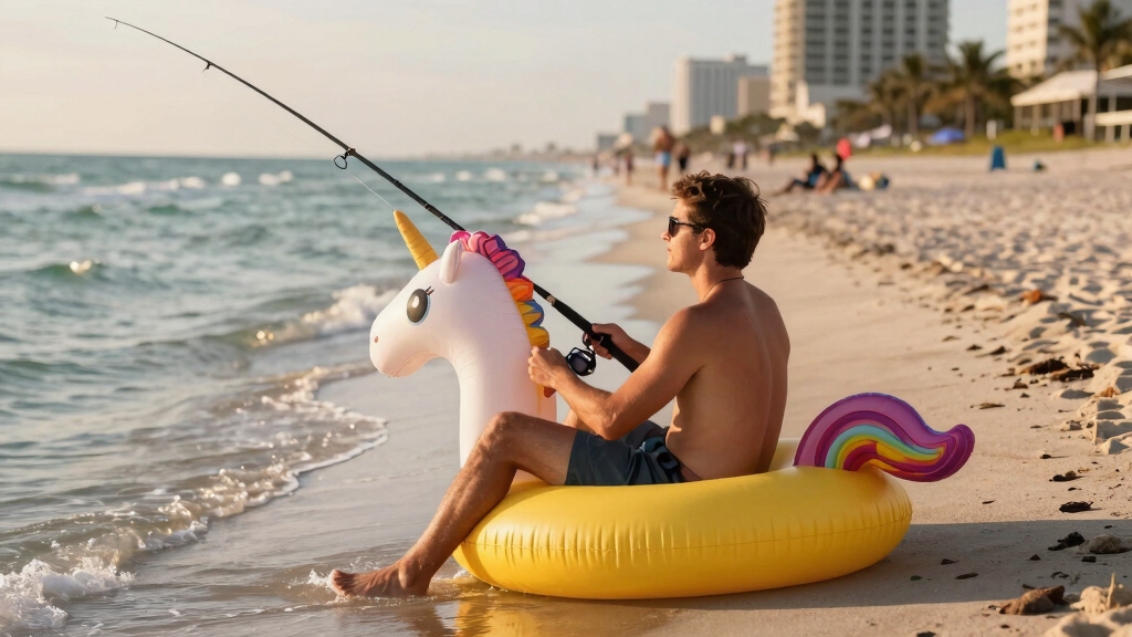 TIL a man in a unicorn pool floaty was fishing near the beach in Fort Lauderdale when he hooked a 10-foot shark that proceeded to drag him four miles offshore in his floaty. He was eventually rescued by the crew of a larger fishing vessel who were baffled at the situation when they happened upon him